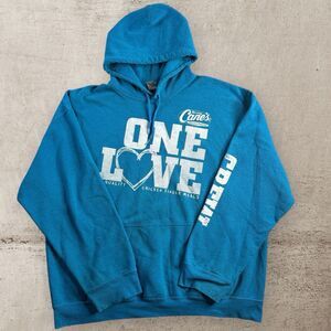 Raising Cane's Chicken Crew One Love Employee Hoodie Size XL Blue Sweatshirt